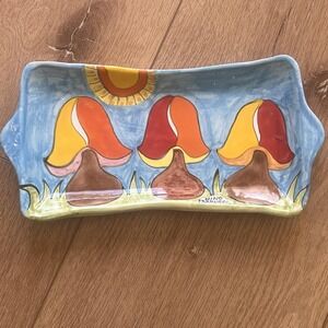 Nino Parrucca Signature Pottery Plate Tray ITALY Art Mushroom Festive Summer MCM